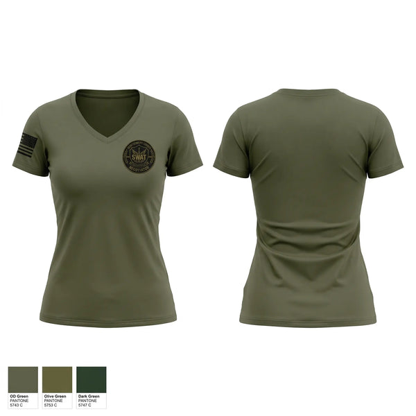 Womens Short Sleeve Vneck Shirt, Montgomery County SWAT - Western Region Negotiators, Police, Teamtime, Team time, sublimation, custom sports apparel, team uniforms, spirit wear, spiritwear, sports uniforms, custom shirts, team store, custom team store, fundraiser sports, apparel fundraiser