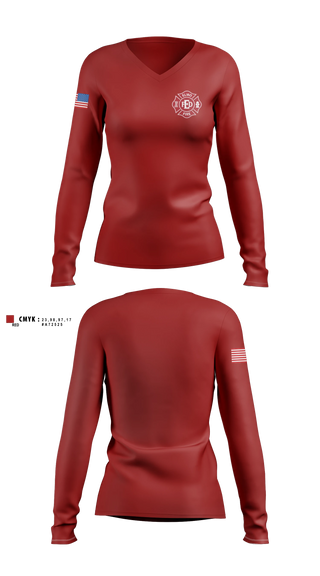 Womens Long Sleeve Vneck Shirt, Elmo Fire Protection District, Fire Department, Teamtime, Team time, sublimation, custom sports apparel, team uniforms, spirit wear, spiritwear, sports uniforms, custom shirts, team store, custom team store, fundraiser sports, apparel fundraiser