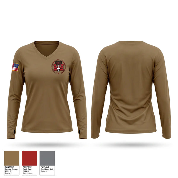 Womens Long Sleeve Vneck Shirt, Forward support company 107 engineer battalion, National Guard, Teamtime, Team time, sublimation, custom sports apparel, team uniforms, spirit wear, spiritwear, sports uniforms, custom shirts, team store, custom team store, fundraiser sports, apparel fundraiser
