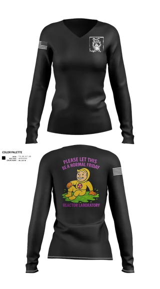 Womens Long Sleeve Vneck Shirt, USS Jefferson City SSN-759 Reactor Labratory, Navy, Teamtime, Team time, sublimation, custom sports apparel, team uniforms, spirit wear, spiritwear, sports uniforms, custom shirts, team store, custom team store, fundraiser sports, apparel fundraiser