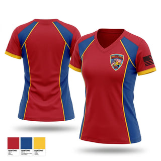 Womens Short Sleeve Vneck Shirt, St. Boni, Fire Department, Teamtime, Team time, sublimation, custom sports apparel, team uniforms, spirit wear, spiritwear, sports uniforms, custom shirts, team store, custom team store, fundraiser sports, apparel fundraiser