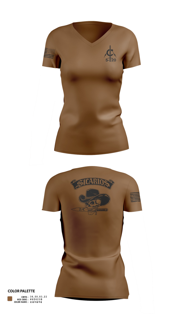 Womens Short Sleeve Vneck Shirt, 2/C Sicarios, Army, Teamtime, Team time, sublimation, custom sports apparel, team uniforms, spirit wear, spiritwear, sports uniforms, custom shirts, team store, custom team store, fundraiser sports, apparel fundraiser