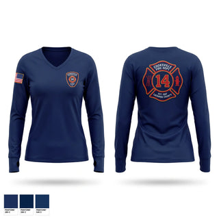 Womens Long Sleeve Vneck Shirt, Cooksville, Fire Department, Teamtime, Team time, sublimation, custom sports apparel, team uniforms, spirit wear, spiritwear, sports uniforms, custom shirts, team store, custom team store, fundraiser sports, apparel fundraiser