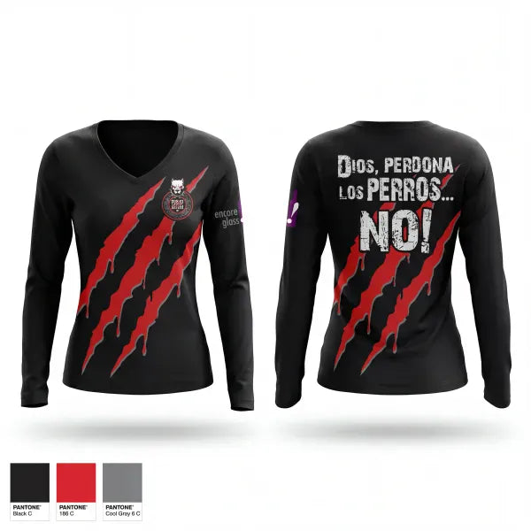 Womens Long Sleeve Vneck Shirt, PERROS DEL MAL FC, Men's Soccer, Teamtime, Team time, sublimation, custom sports apparel, team uniforms, spirit wear, spiritwear, sports uniforms, custom shirts, team store, custom team store, fundraiser sports, apparel fundraiser