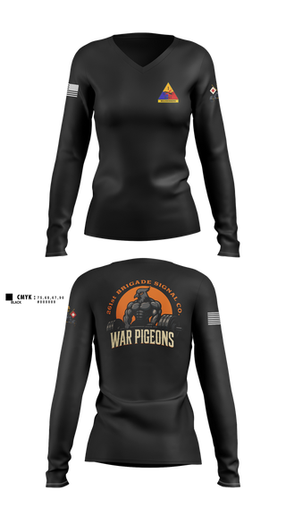 Womens Long Sleeve Vneck Shirt, 261st War Pigeons, Army, Teamtime, Team time, sublimation, custom sports apparel, team uniforms, spirit wear, spiritwear, sports uniforms, custom shirts, team store, custom team store, fundraiser sports, apparel fundraiser