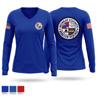 Womens Long Sleeve Vneck Shirt, Murray County Rescue Squad, Fire Department, Teamtime, Team time, sublimation, custom sports apparel, team uniforms, spirit wear, spiritwear, sports uniforms, custom shirts, team store, custom team store, fundraiser sports, apparel fundraiser