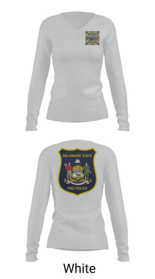 Womens Long Sleeve Vneck Shirt, Delaware State Fire Police, Police, Teamtime, Team time, sublimation, custom sports apparel, team uniforms, spirit wear, spiritwear, sports uniforms, custom shirts, team store, custom team store, fundraiser sports, apparel fundraiser