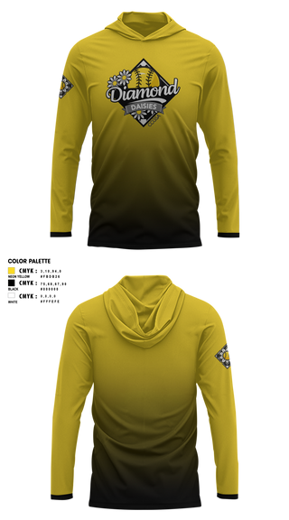 Long Sleeve Performance Shirt with hood, Diamond Daisies, Softball, Teamtime, Team time, sublimation, custom sports apparel, team uniforms, spirit wear, spiritwear, sports uniforms, custom shirts, team store, custom team store, fundraiser sports, apparel fundraiser