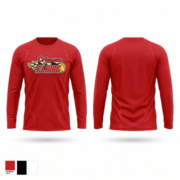 Long Sleeve Performance Shirt, Crimson Flames, Softball, Teamtime, Team time, sublimation, custom sports apparel, team uniforms, spirit wear, spiritwear, sports uniforms, custom shirts, team store, custom team store, fundraiser sports, apparel fundraiser