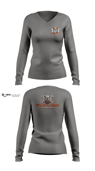 Womens Long Sleeve Vneck Shirt, YFL Bulldogs, , Teamtime, Team time, sublimation, custom sports apparel, team uniforms, spirit wear, spiritwear, sports uniforms, custom shirts, team store, custom team store, fundraiser sports, apparel fundraiser