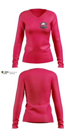 Womens Long Sleeve Vneck Shirt, Republic Sandlot Sisters, Softball, Teamtime, Team time, sublimation, custom sports apparel, team uniforms, spirit wear, spiritwear, sports uniforms, custom shirts, team store, custom team store, fundraiser sports, apparel fundraiser