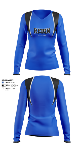 Womens Long Sleeve Vneck Shirt, Reign volleyball Orlando, Women's Volleyball, Teamtime, Team time, sublimation, custom sports apparel, team uniforms, spirit wear, spiritwear, sports uniforms, custom shirts, team store, custom team store, fundraiser sports, apparel fundraiser