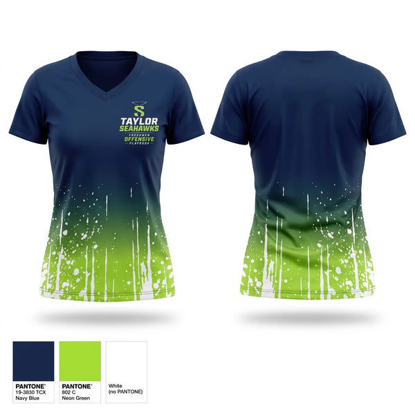 Womens Short Sleeve Vneck Shirt, Taylor Seahawks, , Teamtime, Team time, sublimation, custom sports apparel, team uniforms, spirit wear, spiritwear, sports uniforms, custom shirts, team store, custom team store, fundraiser sports, apparel fundraiser