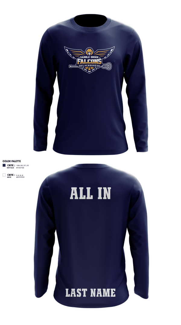 Long Sleeve Performance Shirt, Saddle Brook Falcons Lacrosse, Men's Lacrosse, Teamtime, Team time, sublimation, custom sports apparel, team uniforms, spirit wear, spiritwear, sports uniforms, custom shirts, team store, custom team store, fundraiser sports, apparel fundraiser