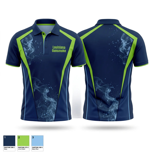 Short Sleeve Performance Polo, Louisiana Gunsmoke, Softball, Teamtime, Team time, sublimation, custom sports apparel, team uniforms, spirit wear, spiritwear, sports uniforms, custom shirts, team store, custom team store, fundraiser sports, apparel fundraiser