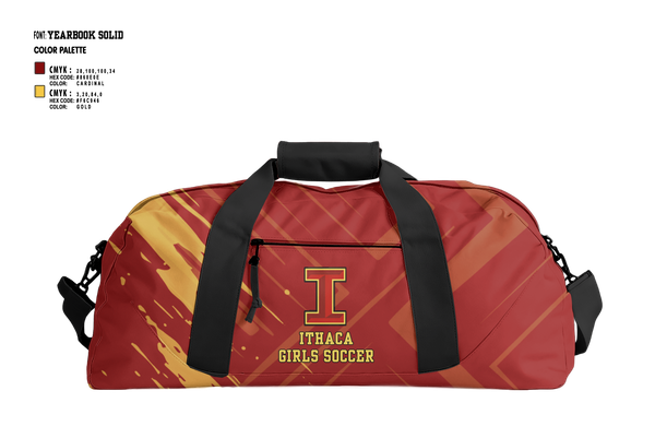 Duffle Bag, Ithaca Girls Soccer, Women's Soccer, Teamtime, Team time, sublimation, custom sports apparel, team uniforms, spirit wear, spiritwear, sports uniforms, custom shirts, team store, custom team store, fundraiser sports, apparel fundraiser
