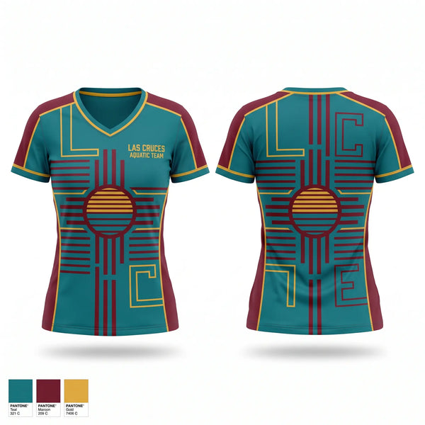 Womens Short Sleeve Vneck Shirt, Las Cruces Aquatic Team, Swimming, Teamtime, Team time, sublimation, custom sports apparel, team uniforms, spirit wear, spiritwear, sports uniforms, custom shirts, team store, custom team store, fundraiser sports, apparel fundraiser