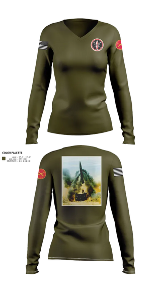 Womens Long Sleeve Vneck Shirt, , Army, Teamtime, Team time, sublimation, custom sports apparel, team uniforms, spirit wear, spiritwear, sports uniforms, custom shirts, team store, custom team store, fundraiser sports, apparel fundraiser