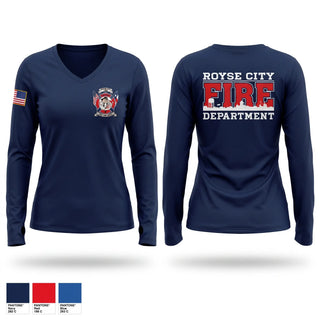Womens Long Sleeve Vneck Shirt, Engine 82, Fire Department, Teamtime, Team time, sublimation, custom sports apparel, team uniforms, spirit wear, spiritwear, sports uniforms, custom shirts, team store, custom team store, fundraiser sports, apparel fundraiser