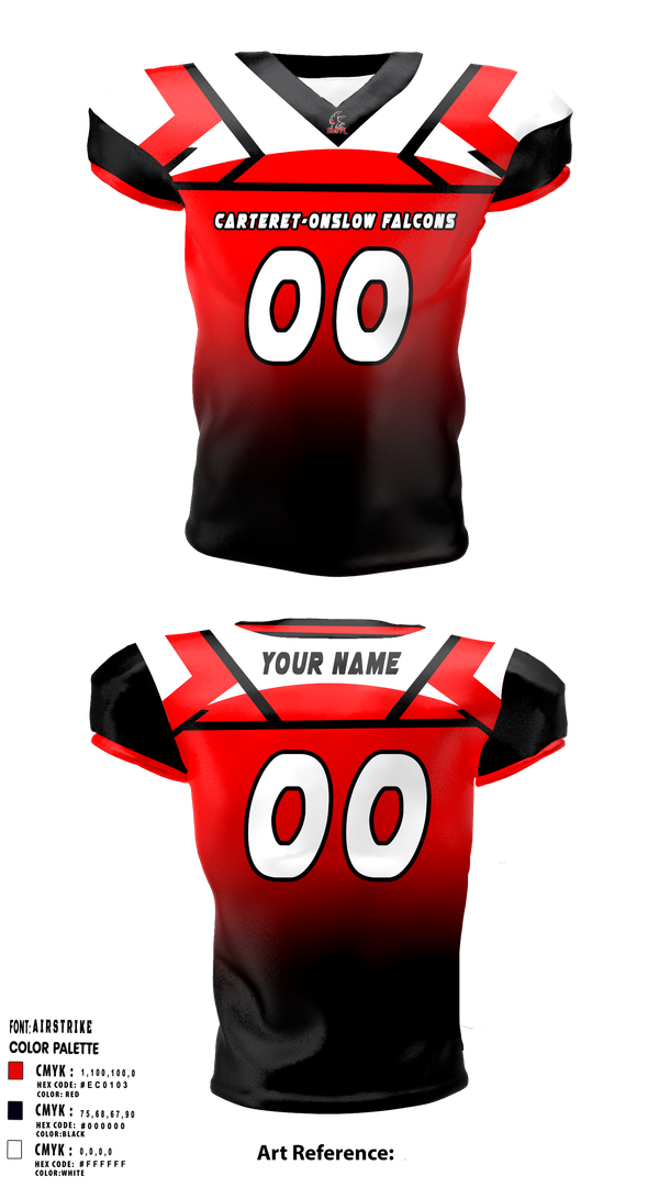 Football Jersey, Carteret-Onslow Youth Football & Cheer League (COYFL) Falcons, , Teamtime, Team time, sublimation, custom sports apparel, team uniforms, spirit wear, spiritwear, sports uniforms, custom shirts, team store, custom team store, fundraiser sports, apparel fundraiser