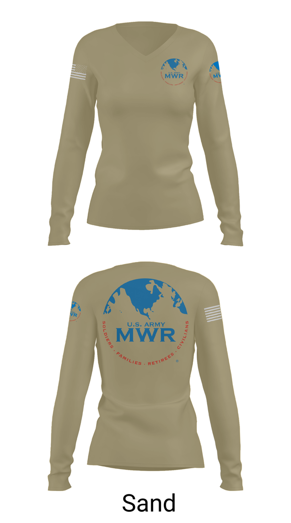 Womens Long Sleeve Vneck Shirt, FAMILY AND MORALE, WELFARE AND RECREATION, , Teamtime, Team time, sublimation, custom sports apparel, team uniforms, spirit wear, spiritwear, sports uniforms, custom shirts, team store, custom team store, fundraiser sports, apparel fundraiser