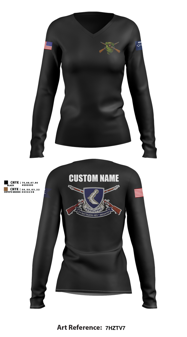 Womens Long Sleeve Vneck Shirt, 3/485th IN BN VIPERS, Army, Teamtime, Team time, sublimation, custom sports apparel, team uniforms, spirit wear, spiritwear, sports uniforms, custom shirts, team store, custom team store, fundraiser sports, apparel fundraiser