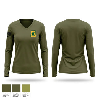 Womens Long Sleeve Vneck Shirt, 333 MP BDE, Army, Teamtime, Team time, sublimation, custom sports apparel, team uniforms, spirit wear, spiritwear, sports uniforms, custom shirts, team store, custom team store, fundraiser sports, apparel fundraiser