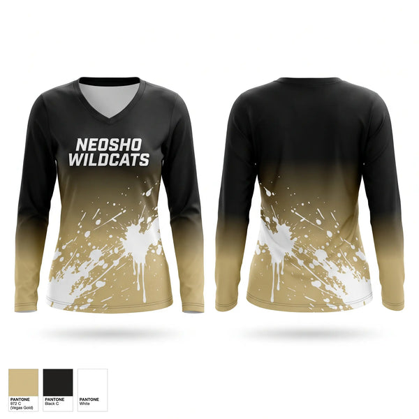 Womens Long Sleeve Vneck Shirt, Neosho Wildcats, , Teamtime, Team time, sublimation, custom sports apparel, team uniforms, spirit wear, spiritwear, sports uniforms, custom shirts, team store, custom team store, fundraiser sports, apparel fundraiser
