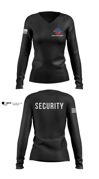 Womens Long Sleeve Vneck Shirt, Sahara Global Security, Fire Department, Teamtime, Team time, sublimation, custom sports apparel, team uniforms, spirit wear, spiritwear, sports uniforms, custom shirts, team store, custom team store, fundraiser sports, apparel fundraiser