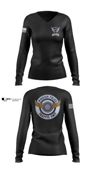 Womens Long Sleeve Vneck Shirt, Windsor PD Traffic Unit, Police, Teamtime, Team time, sublimation, custom sports apparel, team uniforms, spirit wear, spiritwear, sports uniforms, custom shirts, team store, custom team store, fundraiser sports, apparel fundraiser