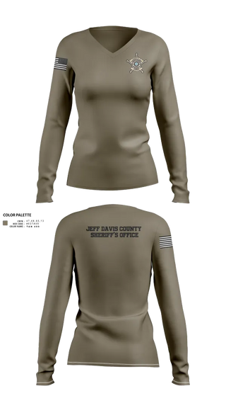 Womens Long Sleeve Vneck Shirt, Jeff Davis County Sheriff’s Office, Police, Teamtime, Team time, sublimation, custom sports apparel, team uniforms, spirit wear, spiritwear, sports uniforms, custom shirts, team store, custom team store, fundraiser sports, apparel fundraiser