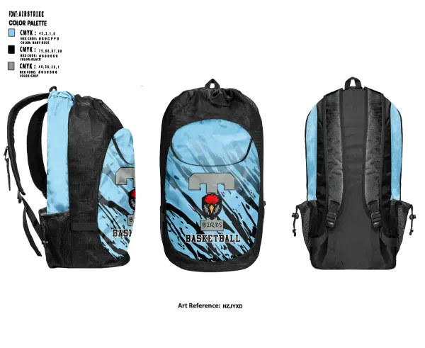 Gear Bag, TBirds, Men's Basketball, Teamtime, Team time, sublimation, custom sports apparel, team uniforms, spirit wear, spiritwear, sports uniforms, custom shirts, team store, custom team store, fundraiser sports, apparel fundraiser