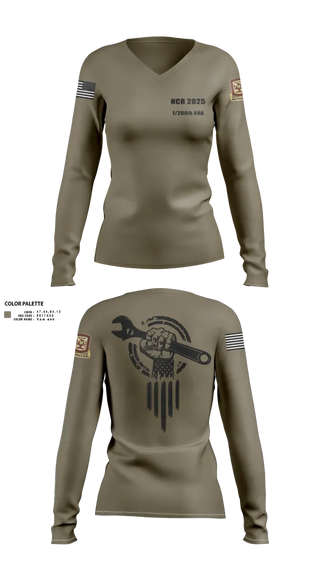 Womens Long Sleeve Vneck Shirt, 1/204th ADA, , Teamtime, Team time, sublimation, custom sports apparel, team uniforms, spirit wear, spiritwear, sports uniforms, custom shirts, team store, custom team store, fundraiser sports, apparel fundraiser