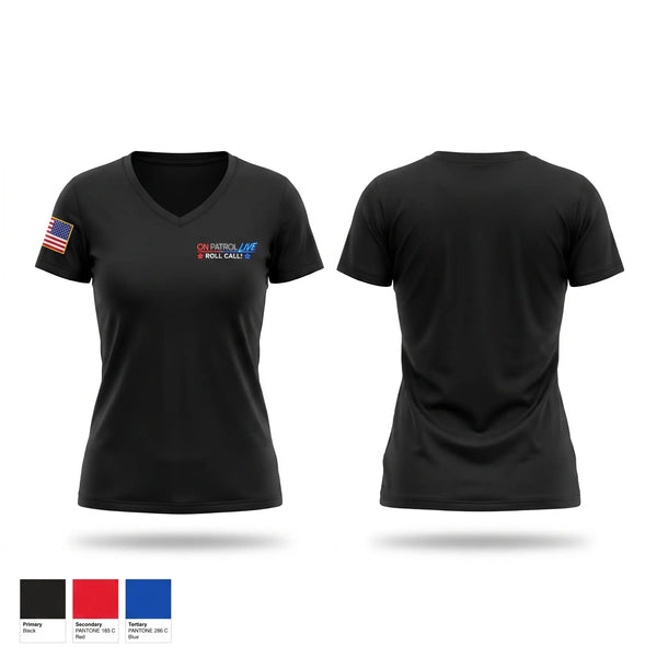 Womens Short Sleeve Vneck Shirt, On Patrol Live, Police, Teamtime, Team time, sublimation, custom sports apparel, team uniforms, spirit wear, spiritwear, sports uniforms, custom shirts, team store, custom team store, fundraiser sports, apparel fundraiser