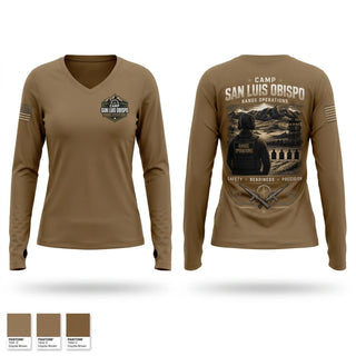 Womens Long Sleeve Vneck Shirt, Camp San Luis Obispo Range Operations, Army, Teamtime, Team time, sublimation, custom sports apparel, team uniforms, spirit wear, spiritwear, sports uniforms, custom shirts, team store, custom team store, fundraiser sports, apparel fundraiser