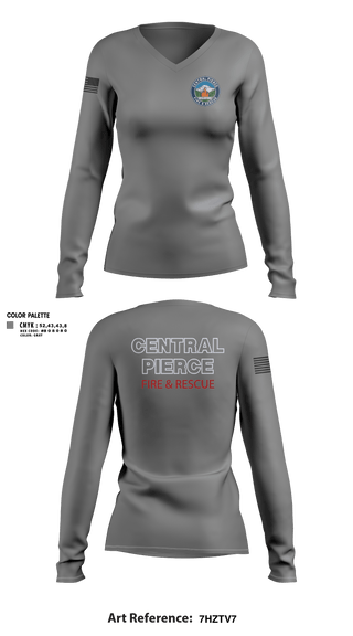 Womens Long Sleeve Vneck Shirt, Central Pierce Wildfire, Fire Department, Teamtime, Team time, sublimation, custom sports apparel, team uniforms, spirit wear, spiritwear, sports uniforms, custom shirts, team store, custom team store, fundraiser sports, apparel fundraiser