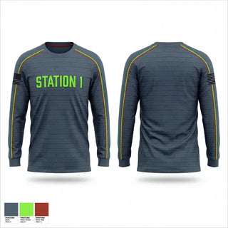 Long Sleeve Performance Shirt, Station 1, Fire Department, Teamtime, Team time, sublimation, custom sports apparel, team uniforms, spirit wear, spiritwear, sports uniforms, custom shirts, team store, custom team store, fundraiser sports, apparel fundraiser