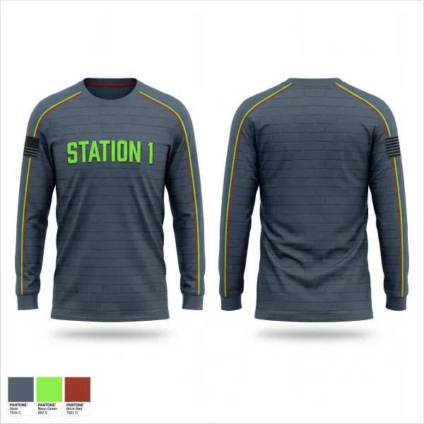Long Sleeve Performance Shirt, Station 1, Fire Department, Teamtime, Team time, sublimation, custom sports apparel, team uniforms, spirit wear, spiritwear, sports uniforms, custom shirts, team store, custom team store, fundraiser sports, apparel fundraiser
