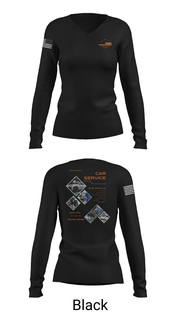 Womens Long Sleeve Vneck Shirt, Servteem automotive group llc, , Teamtime, Team time, sublimation, custom sports apparel, team uniforms, spirit wear, spiritwear, sports uniforms, custom shirts, team store, custom team store, fundraiser sports, apparel fundraiser