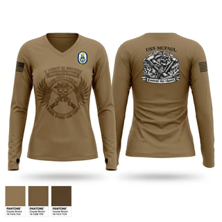 Womens Long Sleeve Vneck Shirt, USS MCFAUL DDG 74, Navy, Teamtime, Team time, sublimation, custom sports apparel, team uniforms, spirit wear, spiritwear, sports uniforms, custom shirts, team store, custom team store, fundraiser sports, apparel fundraiser