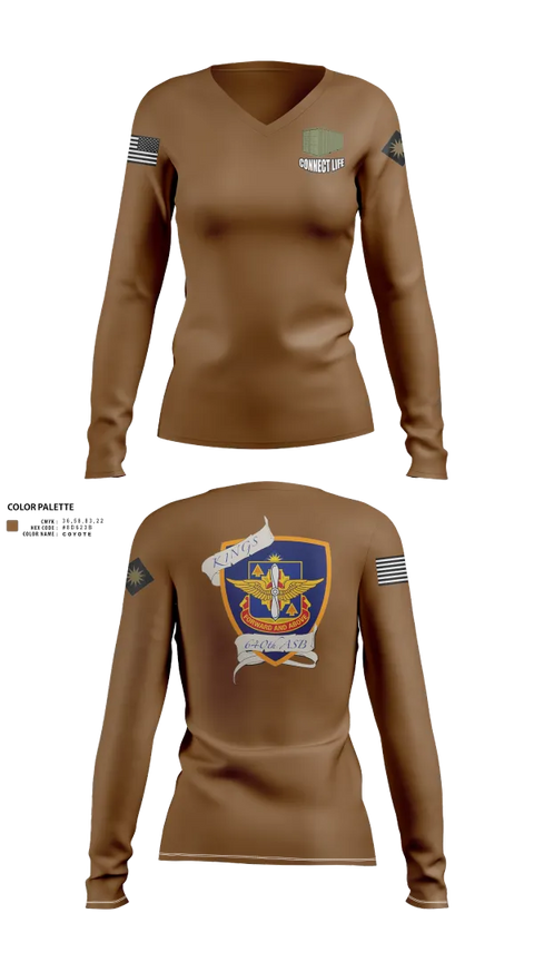 Womens Long Sleeve Vneck Shirt, 640th ASB Bravo Company, , Teamtime, Team time, sublimation, custom sports apparel, team uniforms, spirit wear, spiritwear, sports uniforms, custom shirts, team store, custom team store, fundraiser sports, apparel fundraiser