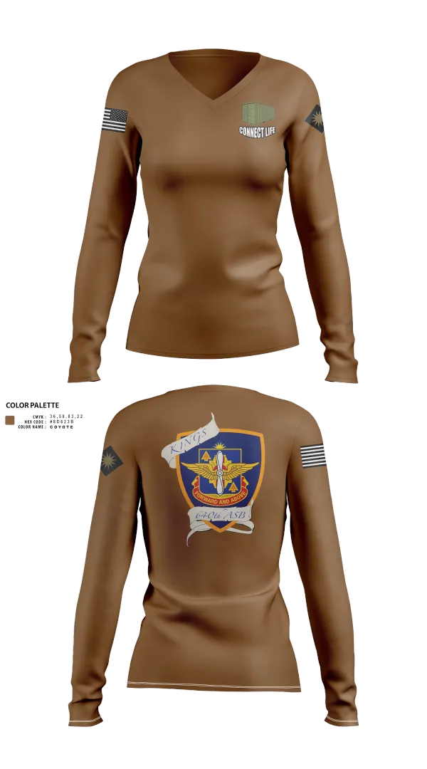 Womens Long Sleeve Vneck Shirt, 640th ASB Bravo Company, , Teamtime, Team time, sublimation, custom sports apparel, team uniforms, spirit wear, spiritwear, sports uniforms, custom shirts, team store, custom team store, fundraiser sports, apparel fundraiser