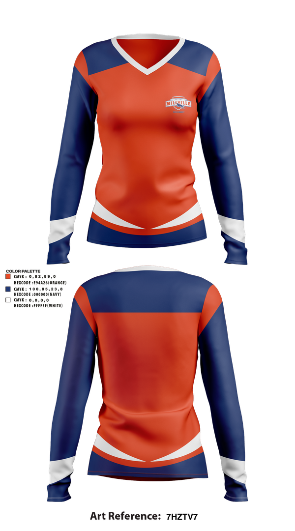 Womens Long Sleeve Vneck Shirt, Millville Thunderbolts Field Hockey, Field Hockey, Teamtime, Team time, sublimation, custom sports apparel, team uniforms, spirit wear, spiritwear, sports uniforms, custom shirts, team store, custom team store, fundraiser sports, apparel fundraiser
