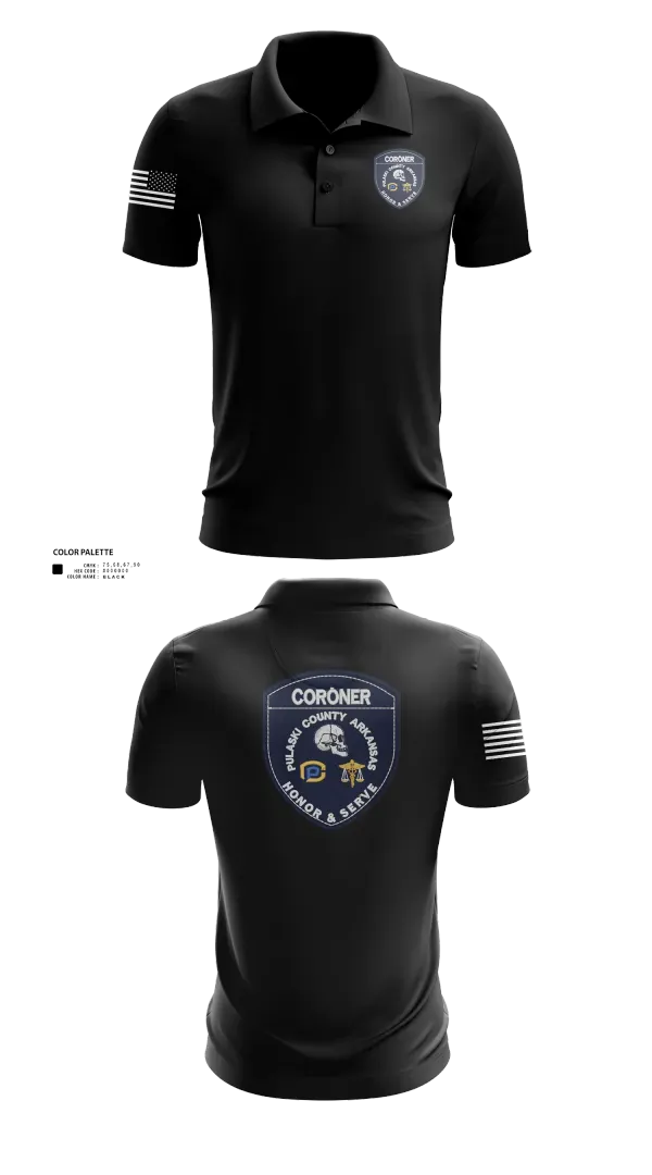 Short Sleeve Performance Polo, Pulaski County Coroner’s Office, Police, Teamtime, Team time, sublimation, custom sports apparel, team uniforms, spirit wear, spiritwear, sports uniforms, custom shirts, team store, custom team store, fundraiser sports, apparel fundraiser