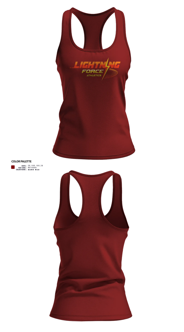 Womens Track Singlet, Lightning Force Athletics, Track & Field, Teamtime, Team time, sublimation, custom sports apparel, team uniforms, spirit wear, spiritwear, sports uniforms, custom shirts, team store, custom team store, fundraiser sports, apparel fundraiser