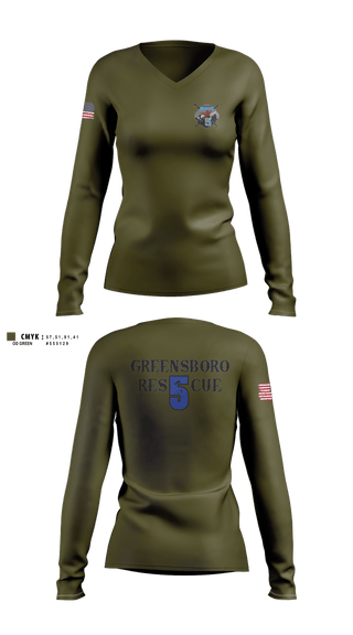 Womens Long Sleeve Vneck Shirt, Greensboro Fire Department Rescue 5, Fire Department, Teamtime, Team time, sublimation, custom sports apparel, team uniforms, spirit wear, spiritwear, sports uniforms, custom shirts, team store, custom team store, fundraiser sports, apparel fundraiser