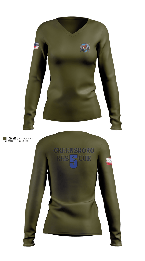 Womens Long Sleeve Vneck Shirt, Greensboro Fire Department Rescue 5, Fire Department, Teamtime, Team time, sublimation, custom sports apparel, team uniforms, spirit wear, spiritwear, sports uniforms, custom shirts, team store, custom team store, fundraiser sports, apparel fundraiser