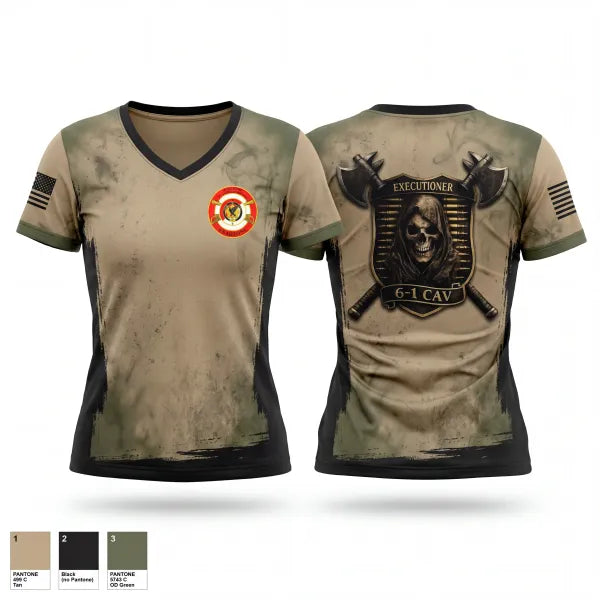 Womens Short Sleeve Vneck Shirt, E Trp, 6-1 CAV, Army, Teamtime, Team time, sublimation, custom sports apparel, team uniforms, spirit wear, spiritwear, sports uniforms, custom shirts, team store, custom team store, fundraiser sports, apparel fundraiser