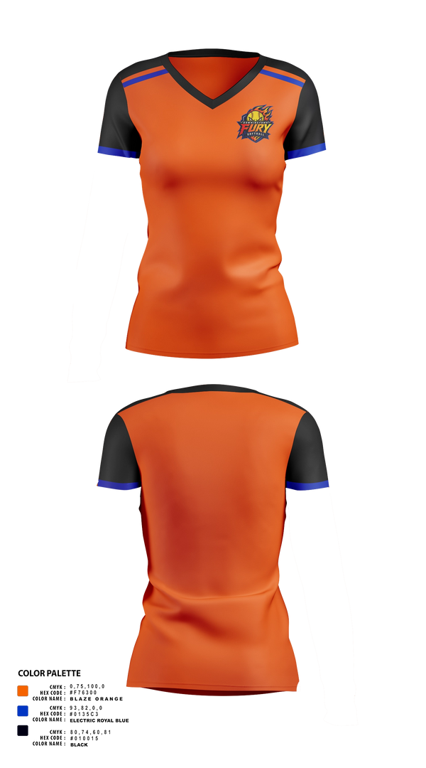 Womens Short Sleeve Vneck Shirt, Downingtown Fury, Softball, Teamtime, Team time, sublimation, custom sports apparel, team uniforms, spirit wear, spiritwear, sports uniforms, custom shirts, team store, custom team store, fundraiser sports, apparel fundraiser