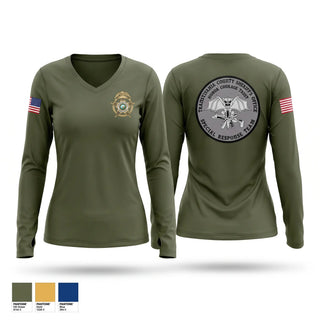 Womens Long Sleeve Vneck Shirt, Transylvania County Special Response Team, Police, Teamtime, Team time, sublimation, custom sports apparel, team uniforms, spirit wear, spiritwear, sports uniforms, custom shirts, team store, custom team store, fundraiser sports, apparel fundraiser